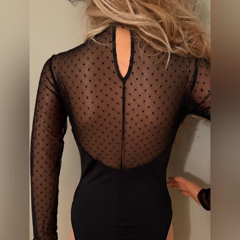 NWT VS Sexy Kitten Costume Sheer Long Sleeve Bodysuit with Cat Ears - Picture 5 of 16